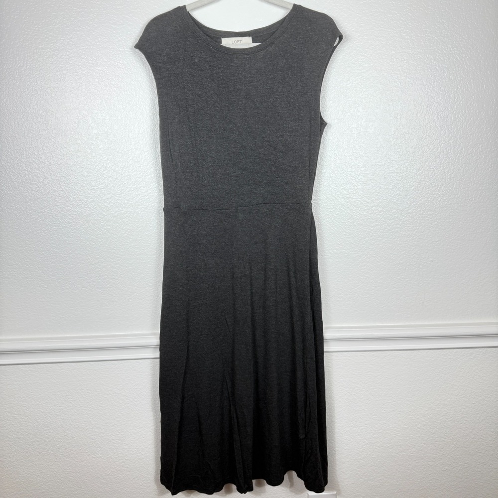 LOFT Casual Dress Womens M Gray Sleeveless A-Line Lined Travel Rayon